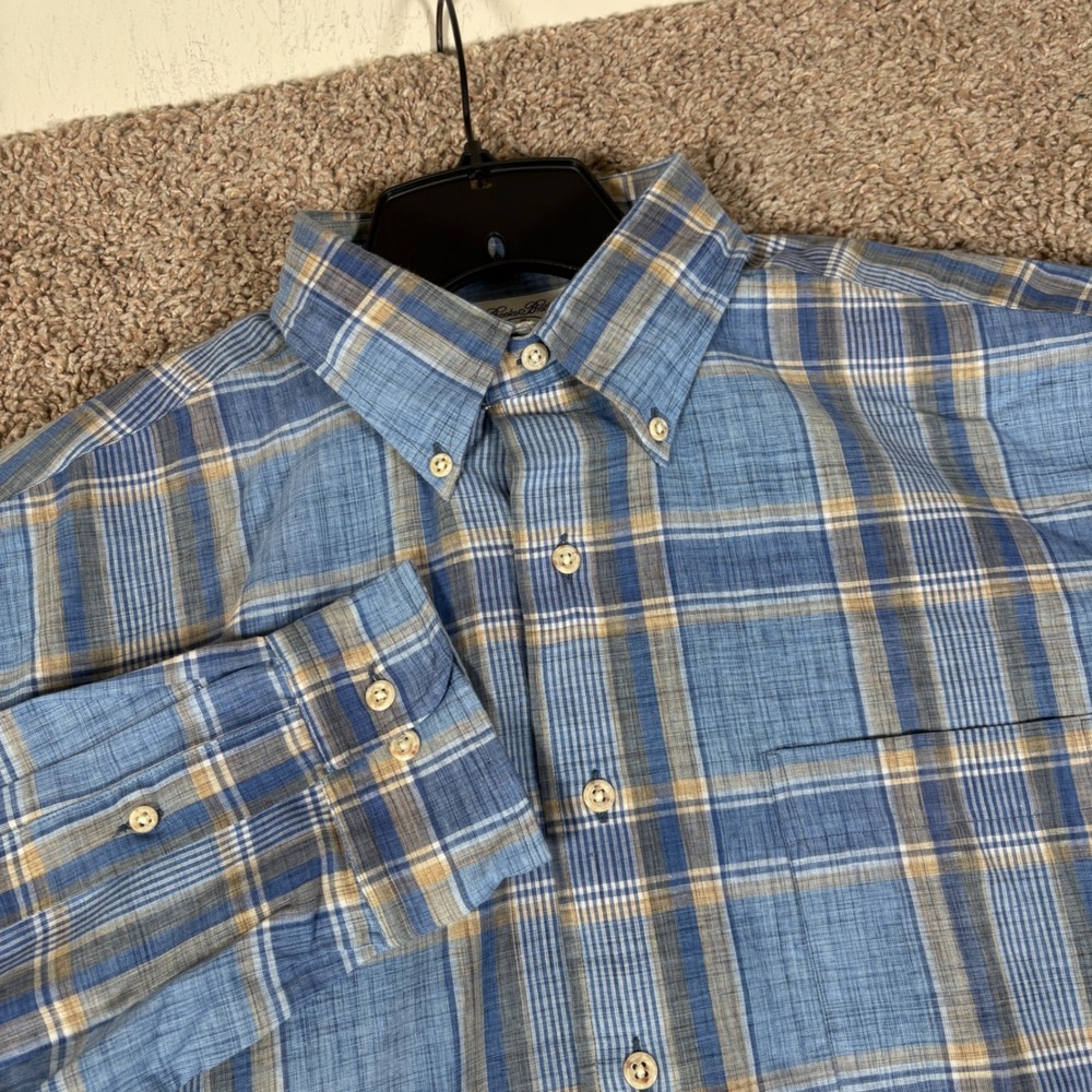 Brooks Brothers Mens Large Blue Plaid Cotton Sport Shirt Made in USA Button Down